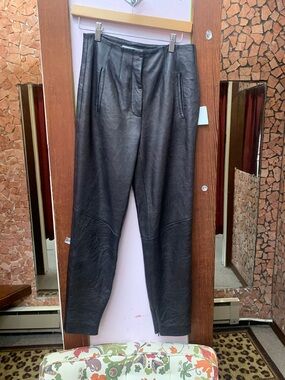 Veronica Beard Black Faux Leather Straight-Leg Pants